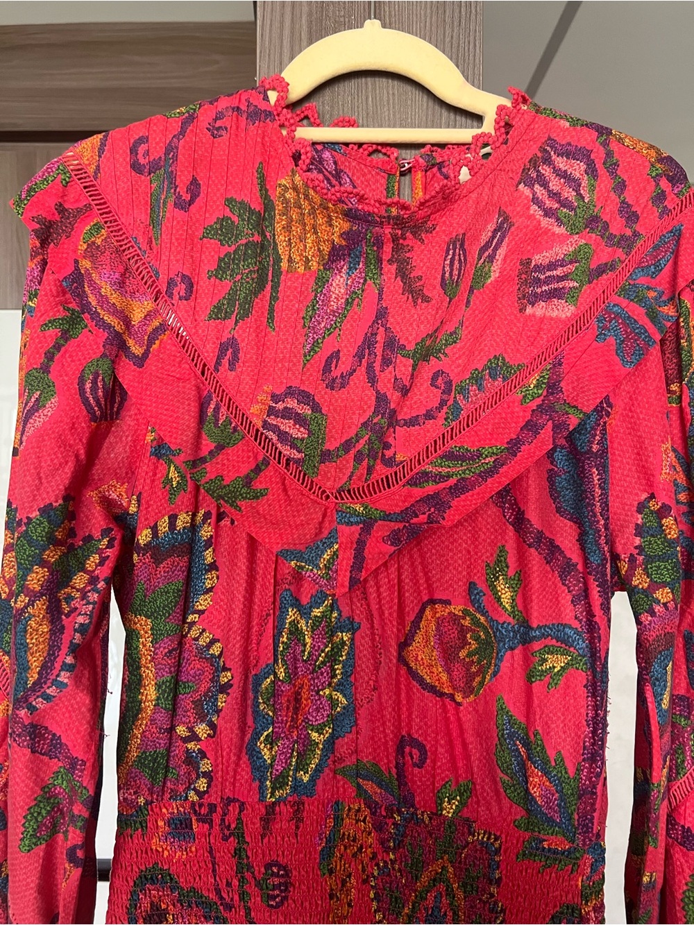 FARM Rio Red Multicolor Floral Ruffle Long-Sleeve Dress - Picture 4 of 9